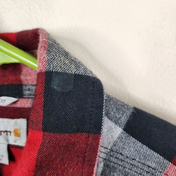 Carhartt Mens Original Fit Long Sleeve Plaid Flannel Button Up Shacket Medium - Picture 9 of 9